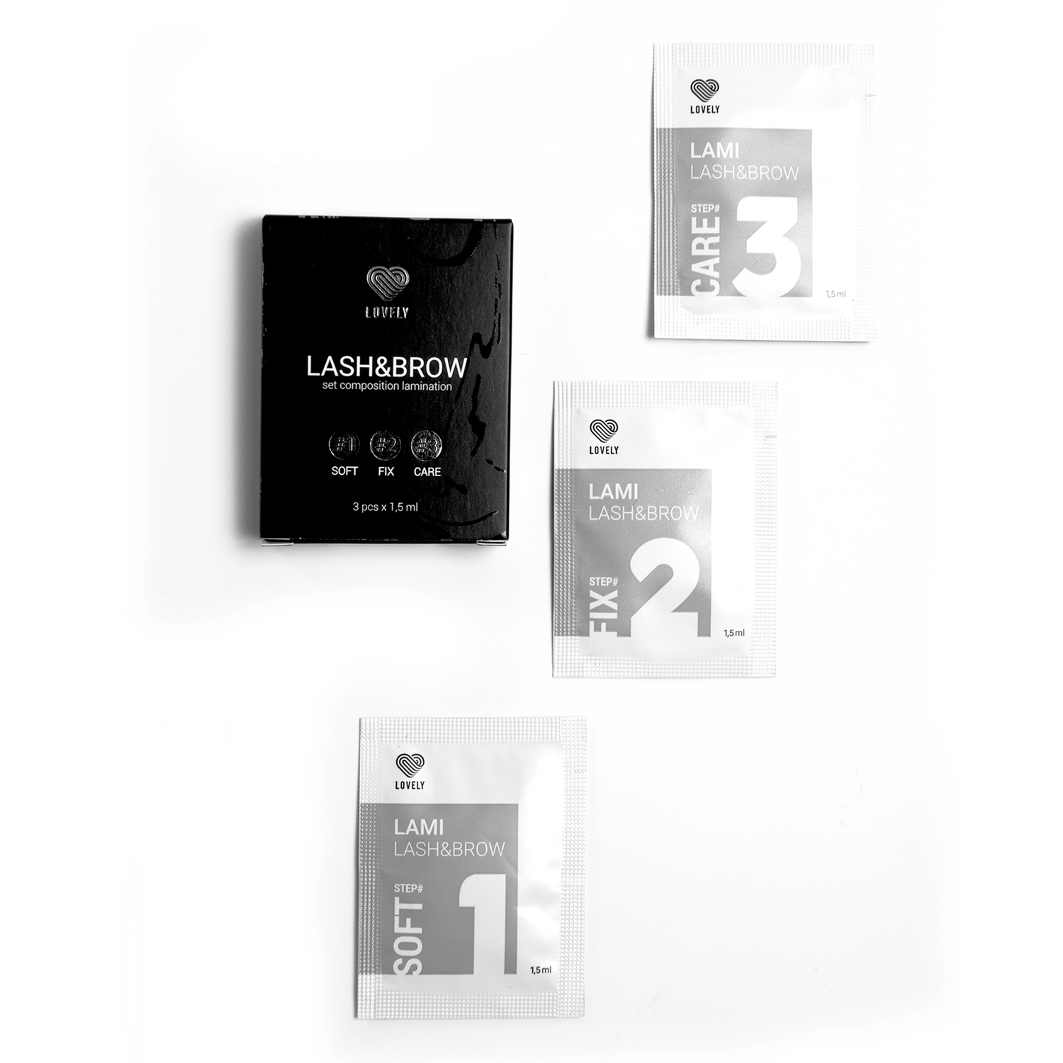 SET composición para laminación de pestañas y cejas Lovely №1 SOFT, №2 FIX, №3 CARE, 3x1.5 ml - no disponible SET composición para laminación de pestañas y cejas Lovely №1 SOFT, №2 FIX, №3 CARE, 3x1.5 ml - no disponible